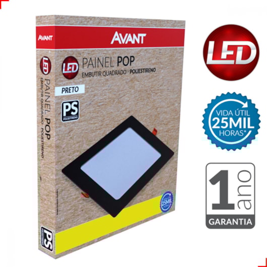 Painel Pop Led De Sobrepor 18w Quadrado 22 Preto Luz Amarela 3000k Avant - Imagem principal - 42ae6cf0-08cc-4860-b2ba-c19681e0f1f4