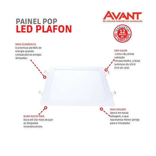 Painel Pop LED Plafon De Embutir 18W Quadrado 22cm Luz Neutra 4000K Bivolt Avant - Imagem principal - 53e2771c-7445-497e-9f99-93fa0f51ad37