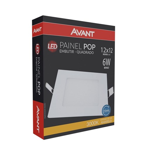 Painel Pop LED Plafon De Embutir 6W Quadrado 12cm Luz Amarela 3000K Bivolt Avant - Imagem principal - 503343be-610e-4f39-9d93-1e657df03339