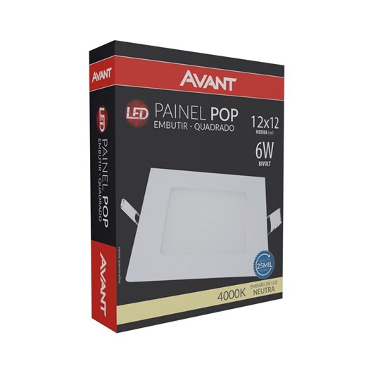 Painel Pop LED Plafon De Embutir 6W Quadrado 12cm Luz Neutra 4000K Bivolt Avant - Imagem principal - dc5db032-20d3-4073-b1c2-772ded6675fc