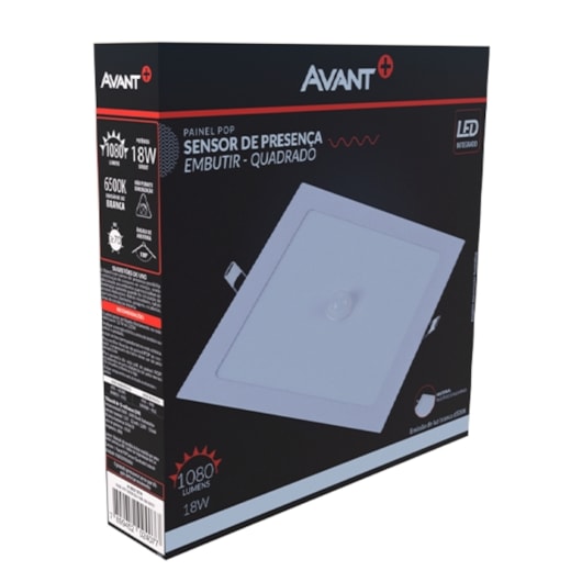 Painel Pop LED Plafon De Embutir Com Sensor de Presenca 18W Quadrado 22cm Luz Branca 6500K Bivolt Avant - Imagem principal - 06a71480-443e-4284-a777-7baf22ac491e