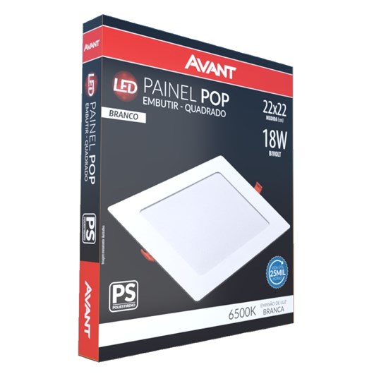 Painel Pop LED Plafon De Embutir Em Poliestireno Super Leve 18W Quadrado 22cm Luz Branca 6500K Bivolt Avant - Imagem principal - d77a7469-f715-4685-8bfe-3a7592407ec6
