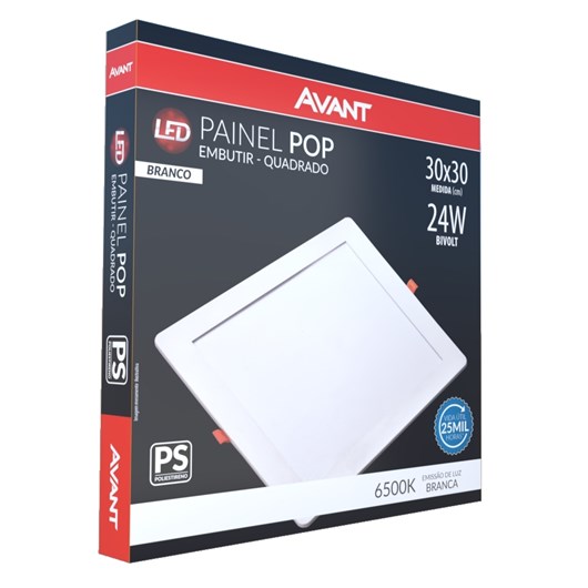 Painel Pop LED Plafon De Embutir Em Poliestireno Super Leve 24W Quadrado 30cm Luz Branca 6500K Bivolt Avant - Imagem principal - 3925bb43-8add-4bae-bf51-4789d9840e45