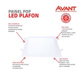 Painel Pop LED Plafon De Sobrepor 18W Quadrado 22cm Luz Branca 6500K Bivolt Avant