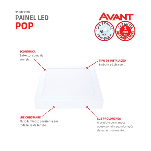 Painel Pop LED Plafon De Sobrepor Com Sensor de Presenca 18W Quadrado 21cm Luz Branca 6500K Bivolt Avant - Imagem principal - 4accad5f-40d3-44b6-a8ab-a89ead18c8ea