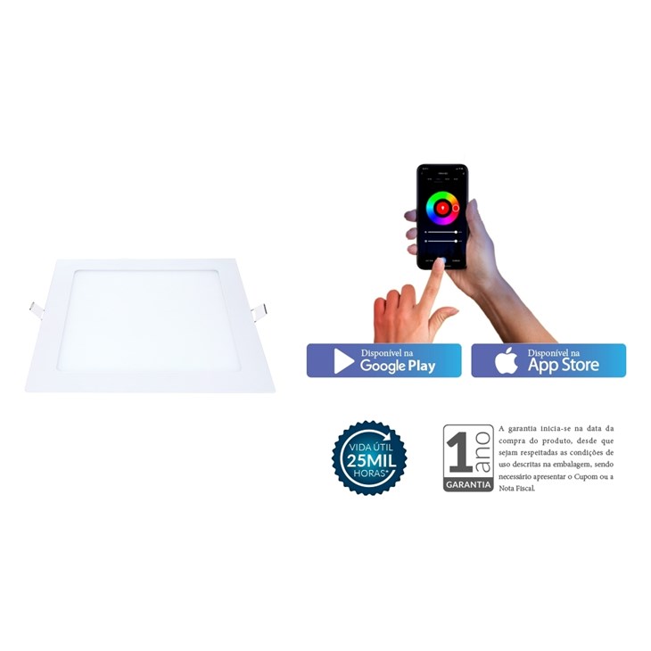 Painel Pop LED Plafon Inteligente de Embutir Smart Wi-Fi NEO 18W Quadrado 22cm Luz Dimerizavel Amarela-Branca Bivolt Avant