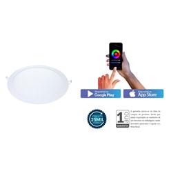 Painel Pop LED Plafon Inteligente de Embutir Smart Wi-Fi NEO 18W Redondo 22cm Luz Dimerizavel Amarela-Branca Bivolt Avant
