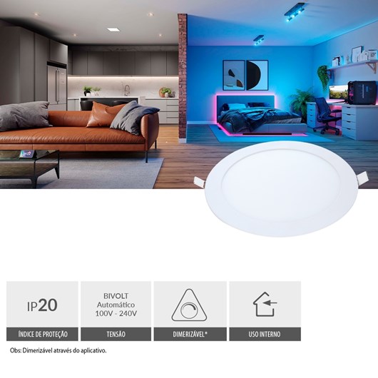 Painel Pop LED Plafon Inteligente de Embutir Smart Wi-Fi NEO 18W Redondo 22cm Luz Dimerizavel Amarela-Branca Bivolt Avant - Imagem principal - 247e96b5-e298-4b0e-9a31-9477af66a335