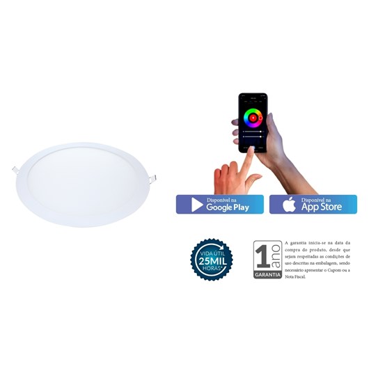 Painel Pop LED Plafon Inteligente de Embutir Smart Wi-Fi NEO 24W Redondo 30cm Luz Dimerizavel Amarela-Branca Bivolt Avant - Imagem principal - a2557997-08f3-4f2d-943f-df9b0dccf15b