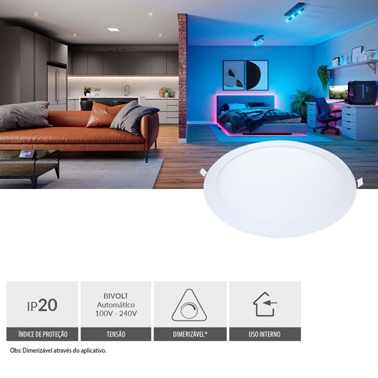 Painel Pop LED Plafon Inteligente de Embutir Smart Wi-Fi NEO 24W Redondo 30cm Luz Dimerizavel Amarela-Branca Bivolt Avant - Imagem principal - 0afbff82-ac47-4ef0-a0ac-0b6edcc13bfb