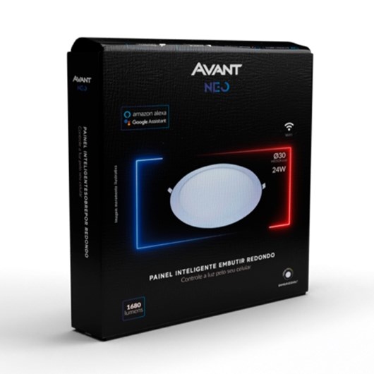 Painel Pop LED Plafon Inteligente de Embutir Smart Wi-Fi NEO 24W Redondo 30cm Luz Dimerizavel Amarela-Branca Bivolt Avant - Imagem principal - e4835033-50b4-4222-b298-2754139136db
