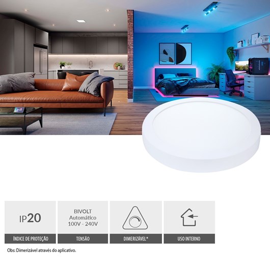 Painel Pop LED Plafon Inteligente de Sobrepor Smart Wi-Fi NEO 24W Redondo 30cm Luz Dimerizavel Amarela-Branca Bivolt Avant - Imagem principal - 4b5ec49c-614f-4652-96b7-df56550dd38e