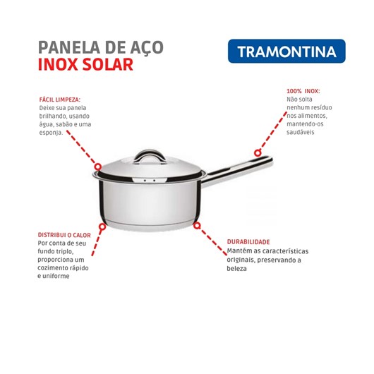 Panela De Aço Inox Solar 1,4l Com 1 Capo E Tampa 62501/160 Tramontina - Imagem principal - 20ab34d7-935f-4a25-baaa-7aaa33f3656d
