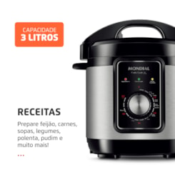 Panela De Pressão Elétrica PE47 Preto E Inox Mondial 3L 127V 700W