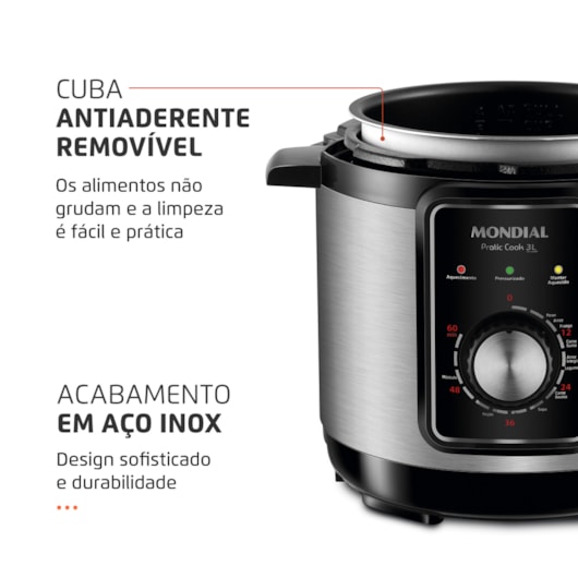 Panela De Pressão Elétrica PE47 Preto E Inox Mondial 3L 127V 700W - Imagem principal - 4e5f188d-b841-4d27-9303-79f606569281