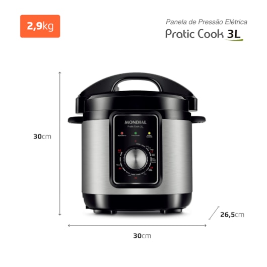 Panela De Pressão Elétrica PE47 Preto E Inox Mondial 3L 127V 700W - Imagem principal - 7d66ae9b-44a3-43e4-9cd0-6ddf6cec2d8c