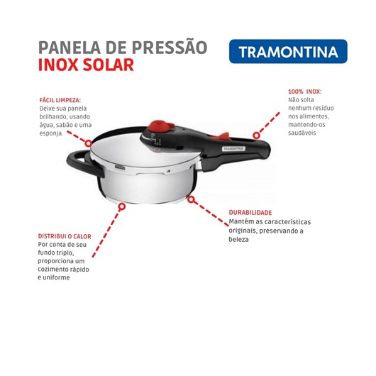 Panela De Pressão Em Inox Solar 3l 62511/223 Tramontina - Imagem principal - 2306b278-115e-4a41-b0e1-2482203c402a