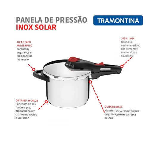 Panela De Pressão Em Inox Solar 6,0l 62516/223 Tramontina - Imagem principal - 93df31f1-af47-468c-8e89-0eb95d3570d8