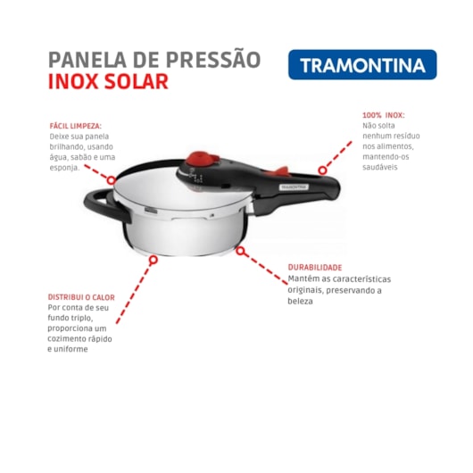 Panela De Pressão Em Inox Solar Tramontina 3L - Imagem principal - febd351e-fd86-4954-8b67-fe3bf7742d2a