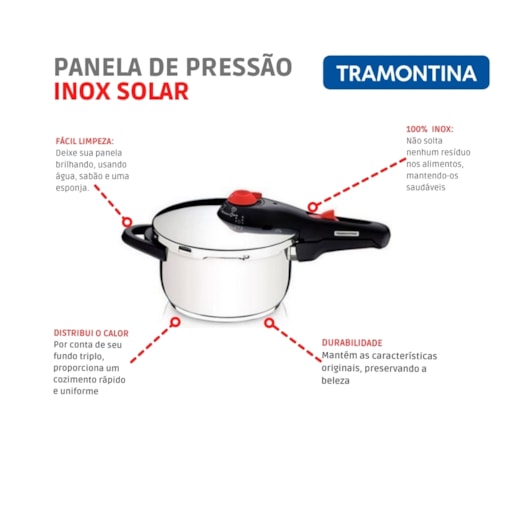 Panela De Pressão Em Inox Solar Tramontina 4,5L - Imagem principal - c495449b-bbda-48a3-b86a-ad2553a561bd