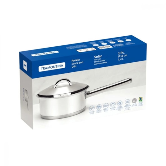 Panela Em Aço Inox Com 1 Cabo E Tampa Solar Tramontina 1,4L - Imagem principal - 9ae18a23-cfda-47e1-a44a-87393779f06f