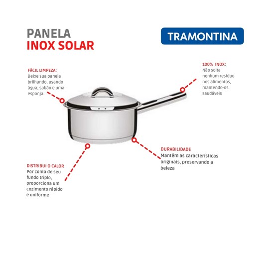 Panela Em Inox Solar 1,1l Com Tampa 62501/140 Tramontina - Imagem principal - 0318f23e-e15a-4326-a31c-af661d97b71e
