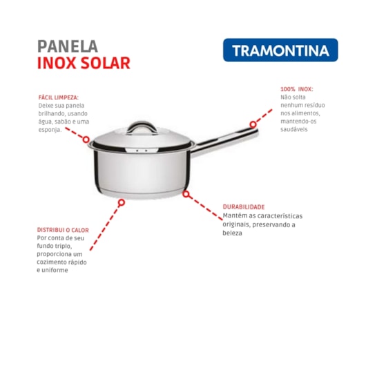 Panela Em Inox Solar Com Tampa Tramontina 1,1L - Imagem principal - dc13aeb6-52c0-44c1-a013-de35ba2617dd