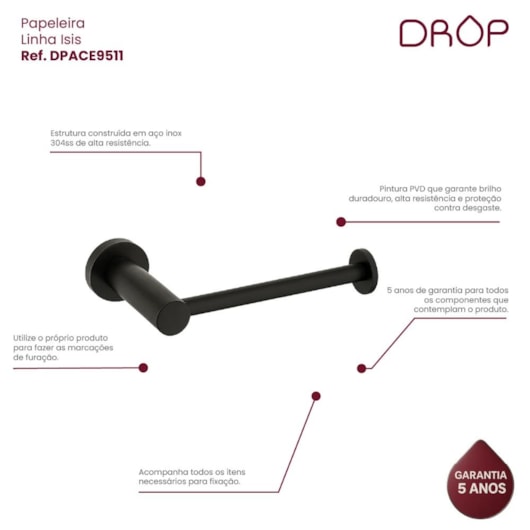 Papeleira Black Matte Drop - Imagem principal - 3816ab22-1c93-4e41-b9b1-265e56dca0c0