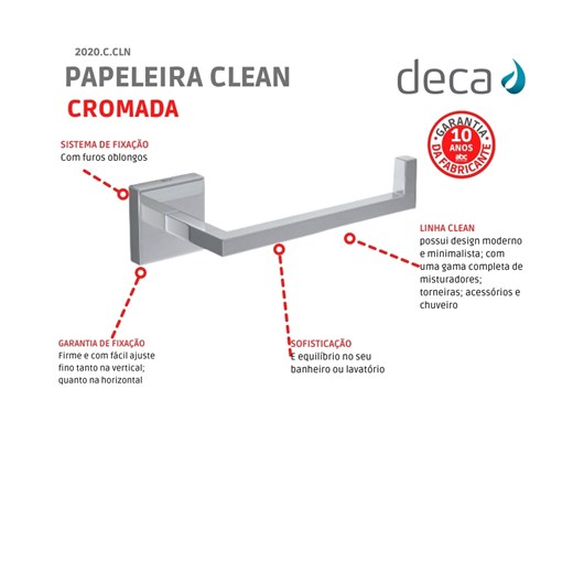 Papeleira Clean 2020 Cromada Deca - Imagem principal - 36501e73-c2a0-4960-b23d-0270ffbaf0a8