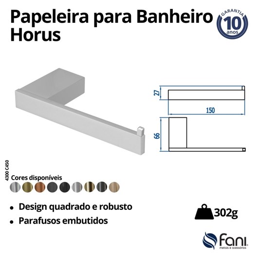 Papeleira Metal Sem Cobertura Para Banheiro Horus 450 Cromado Fani Metais - Imagem principal - b3b57f9a-5c64-4b27-bb2e-e5bdead02598