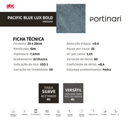 Pastilha Portinari 20x20 Pacific Bl Lux Brilhante 20x20cm Bold - Imagem principal - 37477e01-3dc4-45ec-a162-bc4fa75ed832