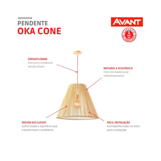 Pendente De Madeira Oka 60cm Para 1 Lâmpada E27 Avant - Imagem principal - bcf2b29d-b67d-481c-98f5-1d4ff1bd173a