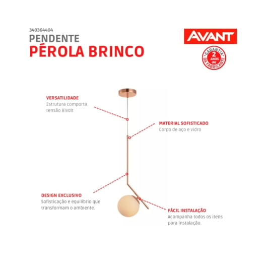 Pendente Pérola Brinco Max Cobre Brilho Avant 1 Lâmpada G45 - Imagem principal - b99b63fb-9fab-4799-a5f1-a75065d3df2f