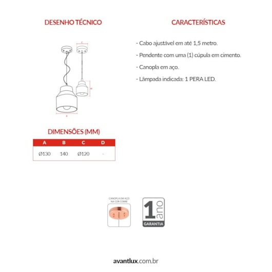 Pendente Stove Para 1 Lâmpada Concreto E27 Avant - Imagem principal - 65e48bd0-3248-4705-82f9-6f28d27b0531