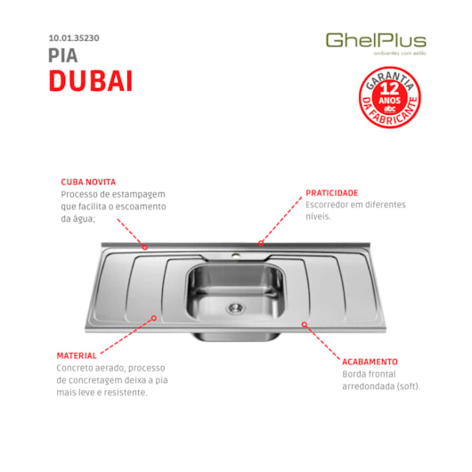 Pia Dubai 1200x545/01 Cuba N3 135 mm Com Válvula Ghelplus - Imagem principal - 2828b0c5-efa0-426f-b400-331ece3453bb