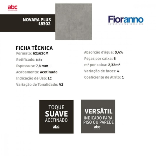 Piso Cerâmico Fioranno Novara Plus Acetinado Hd Cinza 62x62cm Bold - Imagem principal - b935ec21-4f92-4045-8800-c0b334f5cfa2