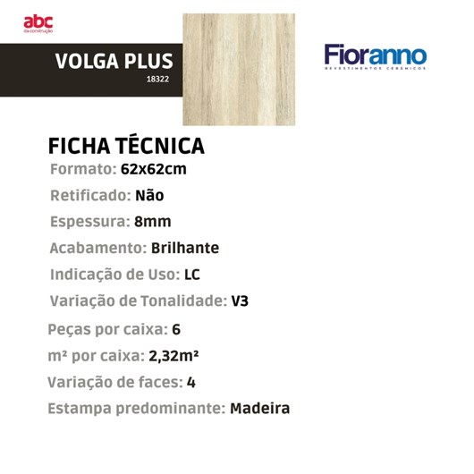 Piso Cerâmico Fioranno Volga Plus Brilhante 62x62cm Madeira Bold  - Imagem principal - 62ef9b3b-c359-436c-806d-1e05623cc50a