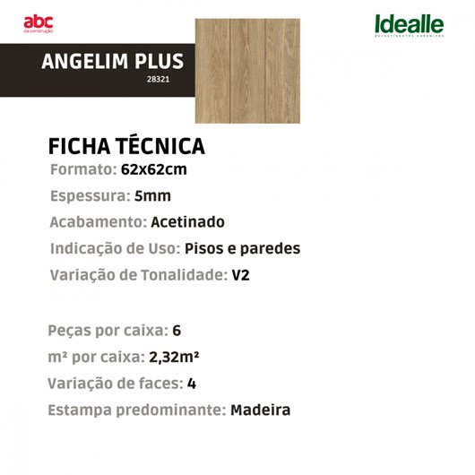Piso Cerâmico Idealle Angelim Plus Acetinado 62x62cm Madeira Bold  - Imagem principal - 48e5e634-8f80-4005-8995-9fc6cb669354