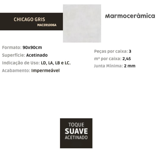 Piso Cerâmico Marmocerâmica Chicago Gris Acetinado 90,5x90,5cm Retificado - Imagem principal - 7b59d520-43ca-4d14-b66e-2cfe0b6df7b6