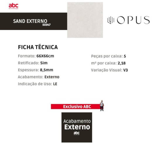 Piso Cerâmico Opus Sand Granilha 66x66cm Retificado - Imagem principal - 20d2ce21-e52b-4e8d-bba3-e17c7c2d2016