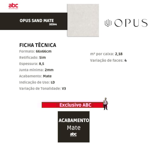 Piso Cerâmico Opus Sand Mate 66x66cm Retificado - Imagem principal - 969abe8f-de2f-4bed-bfd5-d5f5a0f7c19e