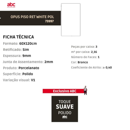 Piso Cerâmico Opus White Polido 60x120cm Retificado - Imagem principal - 99875993-fe9f-4c58-87d8-7b6e24ed7653