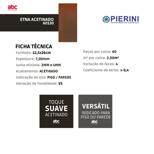 Piso Cerâmico Pierini Etna Acetinado 12,5x26cm Tijolinho Retificado  - Imagem principal - 411ab907-c633-43e7-b0e0-80ee8876abe5
