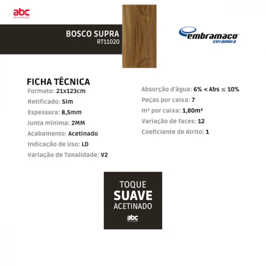 Piso Embramaco Bosco Supra 21x123cm Retificado - Imagem principal - dea79acf-f3ee-4616-964f-5f9a98326cc0