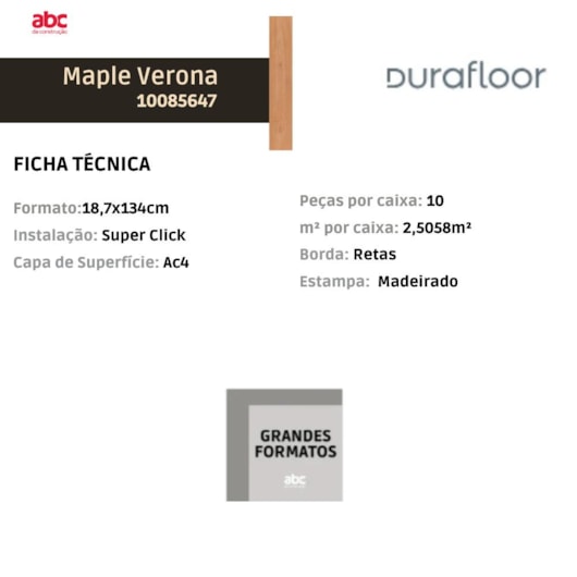 Piso Laminado Durafloor Maple Verona Spot 18,7x134cm - Imagem principal - 12abe685-9742-4e1e-ab2a-79acf912324e
