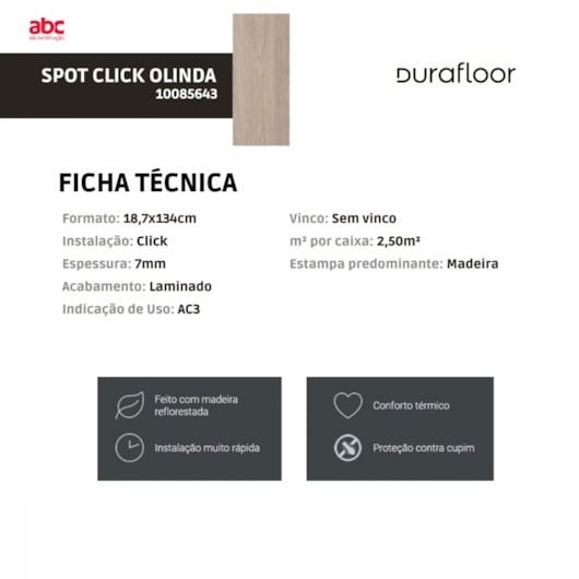 Piso Laminado Durafloor Spot Click 18,7x134cm Olinda - Imagem principal - 05a569a4-7d93-4f80-9bcc-cf86b6cdfc74