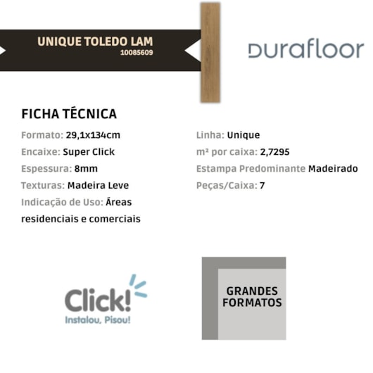 Piso Laminado Durafloor Unique Toledo 0,8x29,1x134cm - Imagem principal - 6ee6c537-5379-4c54-a8af-2ac40aa7c517