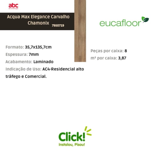 Piso Laminado Eucafloor Acqua Max Elegance Carvalho Chamonix 35,7x135,7cm - Imagem principal - 77bfbcce-1df8-4c92-bff2-e1aa5dd8a099