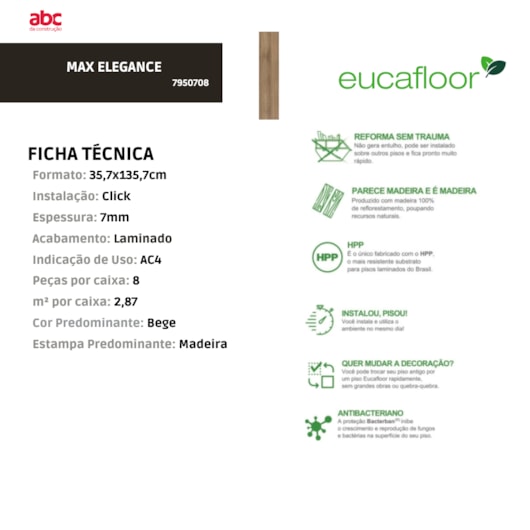 Piso Laminado Eucafloor Max Elegance Click Carvalho Chamonix 35,7x135,7cm - Imagem principal - 70a7c965-a791-4f5c-9725-ceb5f9cf007a