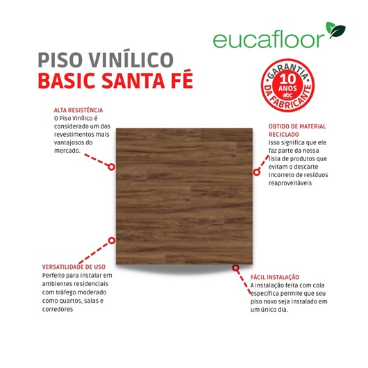 Piso Vinílico Basic Santa Fé Eucafloor 23,8x122,9cm - Imagem principal - 3e888714-f272-4bb3-bff9-b43d39847102
